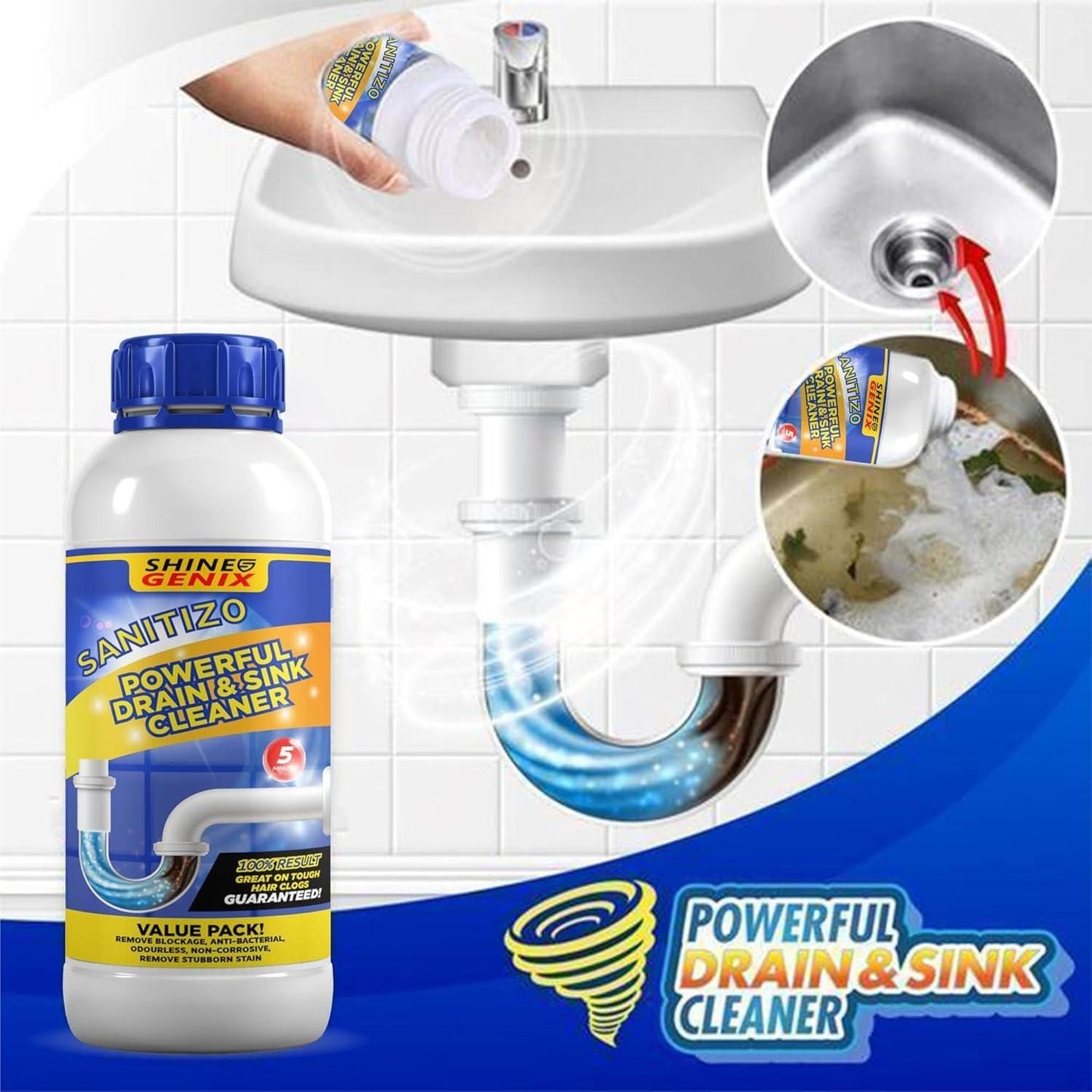 (DH) Sanitizo Powerful Drain & Sink Cleaner Powder 100 gm Each(Pack of 4)